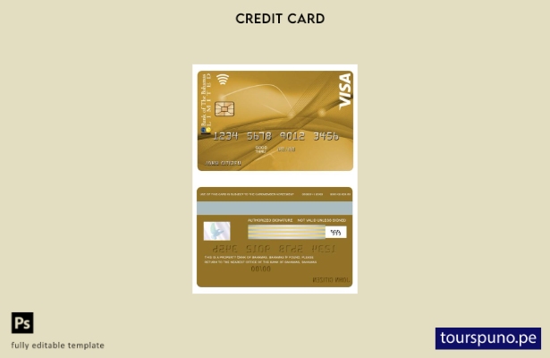 lista para imprimir Tarjeta VISA Gold del Banco de Bahamas con plantilla BOB My 